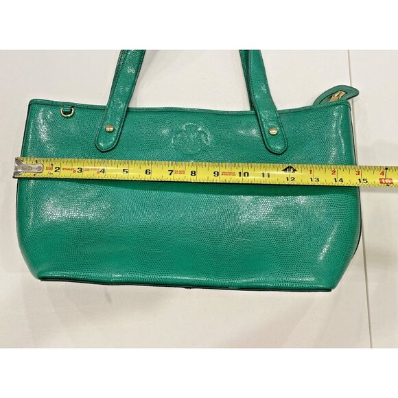 Ralph Lauren Embossed Leather Tote Bag Classic Green Shoulder Purse Handbag - Picture 13 of 14